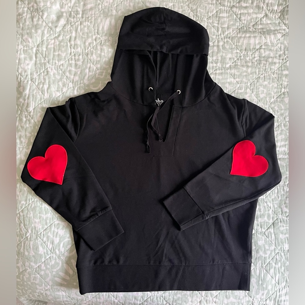 Heart-Shaped Elbow Patch Pullover Hooded Sweatshirt / size M